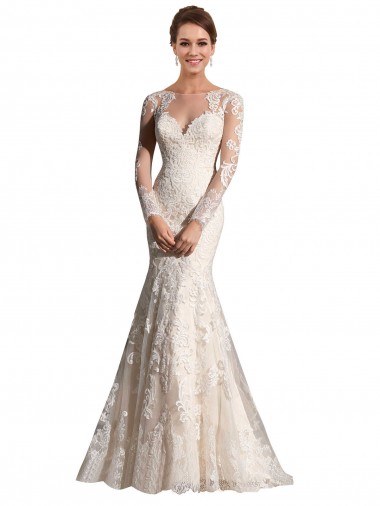 Marfil & Champán Sirena Ilusión Cola capilla Tul Encaje Vestidos de novia