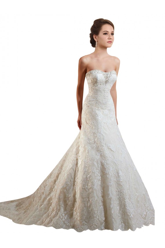 Marfil & Champán línea A Cuello de Corazón Cola capilla Encaje Vestidos de novia