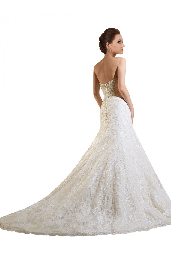 Marfil & Champán línea A Cuello de Corazón Cola capilla Encaje Vestidos de novia