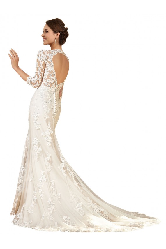 Marfil Cubierta Cuello de Corazón Cola capilla Encaje Vestidos de novia