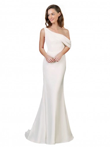 Marfil Cubierta Un Hombre Barrer tren Crepé Elástico Largo Formales Vestidos de dama de honor / Vestidos de fiesta