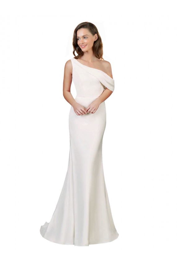 Marfil Cubierta Un Hombre Barrer tren Crepé Elástico Largo Formales Vestidos de dama de honor / Vestidos de fiesta