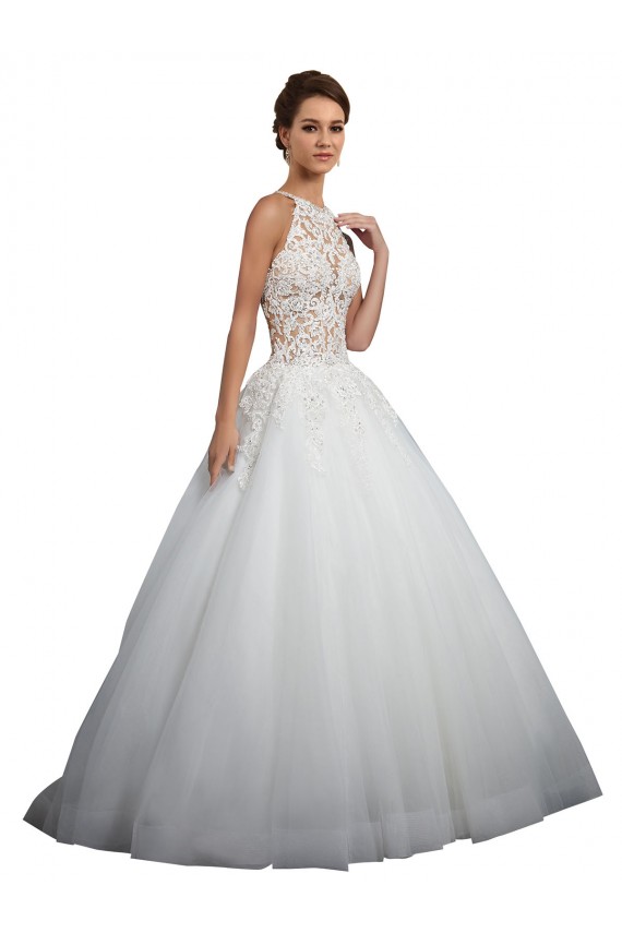 Marfil Cuello Alto Cola capilla Tul Encaje Vestidos de novia