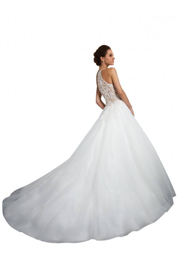 Marfil Cuello Alto Cola capilla Tul Encaje Vestidos de novia