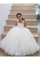 Marfil Cuello Alto Tul Encaje Largo vestidos de niña de las flores