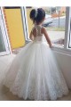 Marfil Cuello Alto Tul Encaje Largo vestidos de niña de las flores