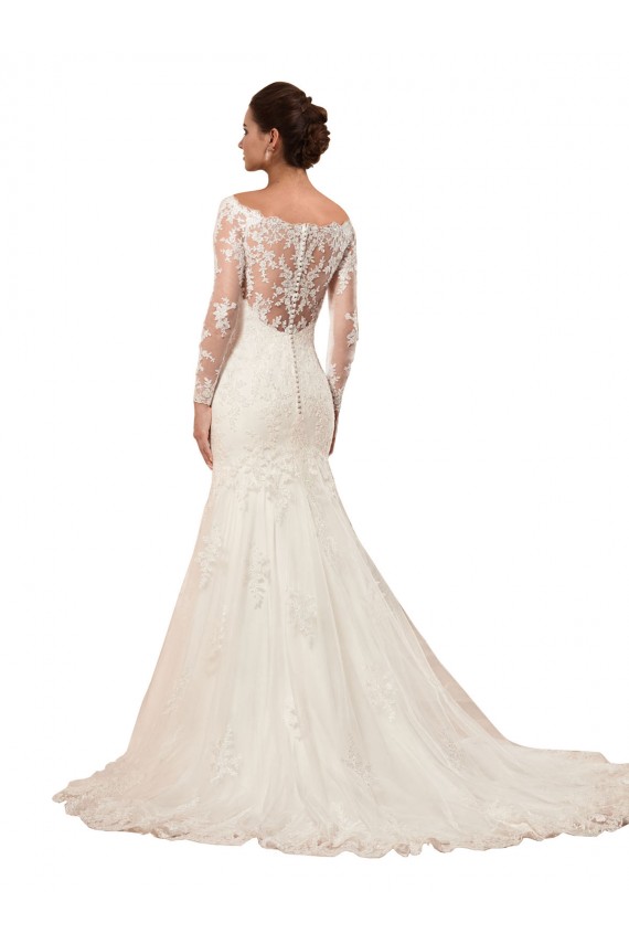 Marfil Sirena Barco Cola capilla Encaje Vestidos de novia