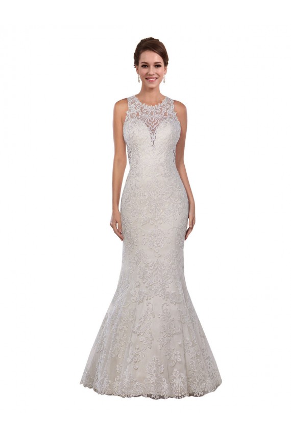 Marfil Sirena Cuello Alto Cola capilla Encaje Vestidos de novia
