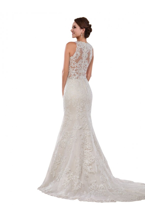 Marfil Sirena Cuello Alto Cola capilla Encaje Vestidos de novia