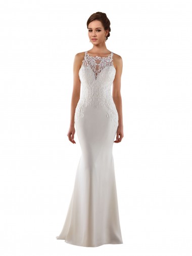 Marfil Sirena Cuello de Corazón Barrer tren Encaje Crepé Elástico Vestidos de novia