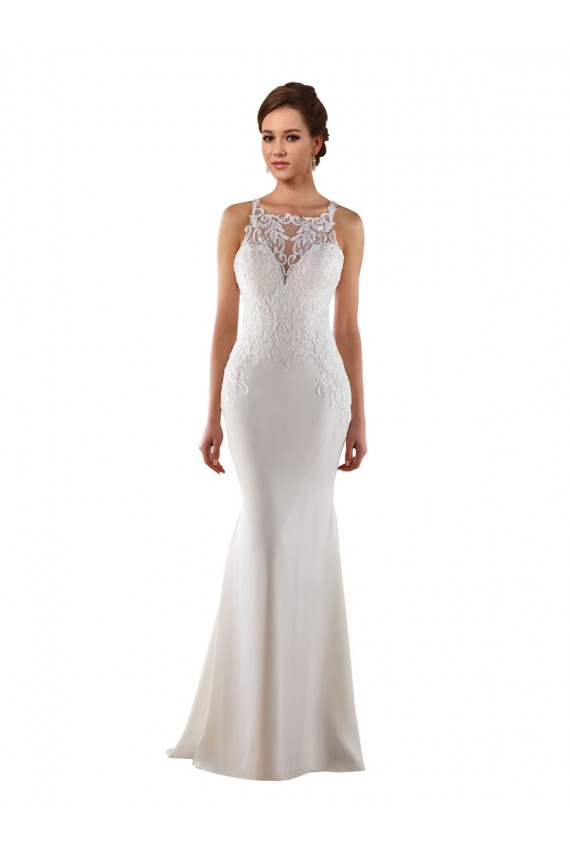 Marfil Sirena Cuello de Corazón Barrer tren Encaje Crepé Elástico Vestidos de novia