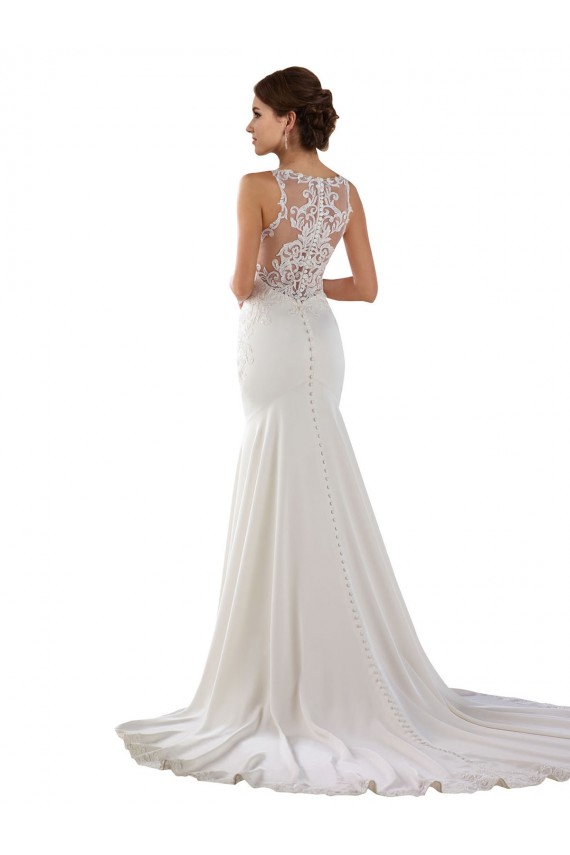 Marfil Sirena Cuello de Corazón Barrer tren Encaje Crepé Elástico Vestidos de novia