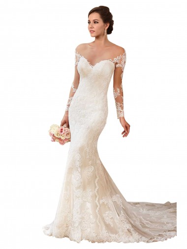 Marfil Sirena Cuello de Corazón Cola capilla Encaje Vestidos de novia