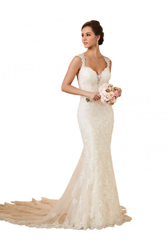 Marfil Sirena Cuello de Corazón Cola capilla Encaje Vestidos de novia
