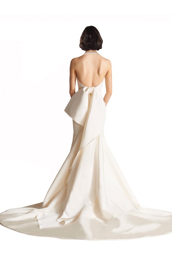 Marfil Sirena Halter Cola capilla Satén Playa Vestidos de novia