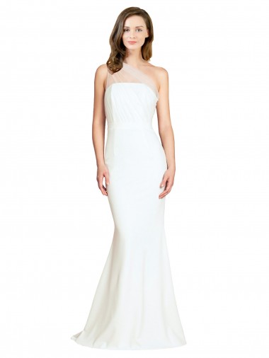 Marfil Sirena Un Hombre Barrer tren Crepé Elástico Tul Largo Formales Vestidos de dama de honor / Vestidos de noche