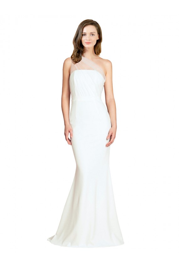Marfil Sirena Un Hombre Barrer tren Crepé Elástico Tul Largo Formales Vestidos de dama de honor / Vestidos de noche