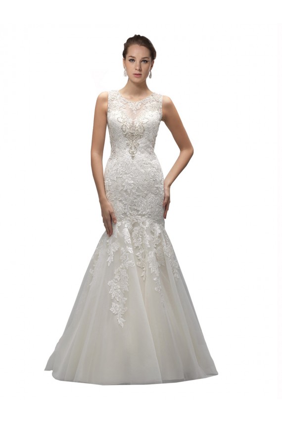 Marfil Sirena Ilusión Barrer tren Tul Encaje Vestidos de novia