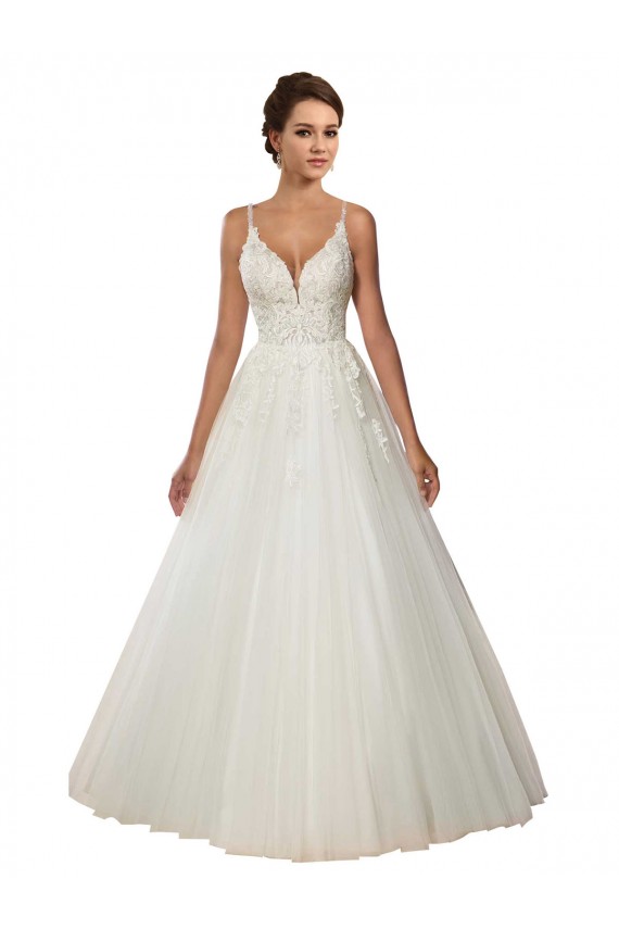 Marfil Tirantes espagueti Cola capilla Tul Encaje Boho Vestidos de novia