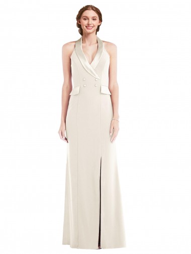 Marfil Trompeta Halter Crepé Elástico Largo Vestidos de dama de honor / Vestidos de fiesta