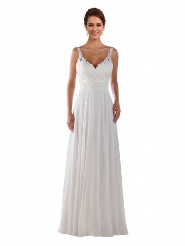Marfil línea A Cuello de Corazón Cola capilla Gasa Clásico Boho Vestidos de novia