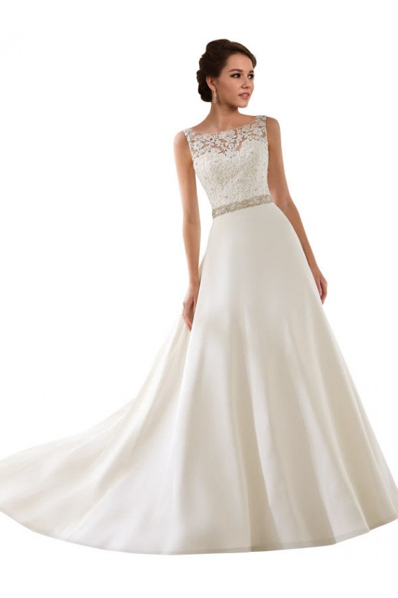 Marfil línea A Ilusión Cola capilla Encaje Vestidos de novia