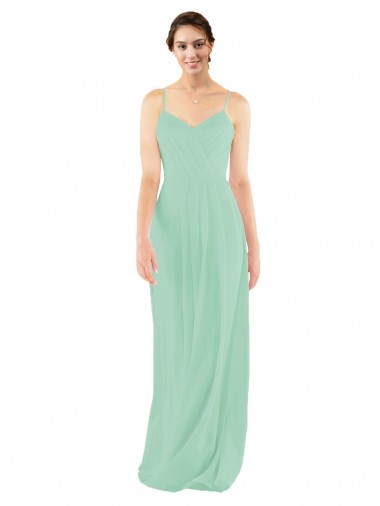 Menta Verde Cubierta Cuello en V Gasa Largo Vestidos de dama de honor