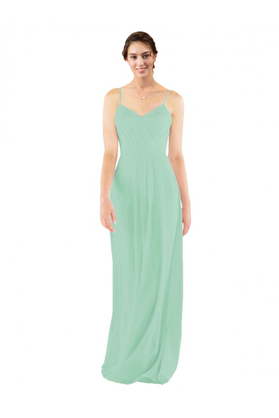 Menta Verde Cubierta Cuello en V Gasa Largo Vestidos de dama de honor