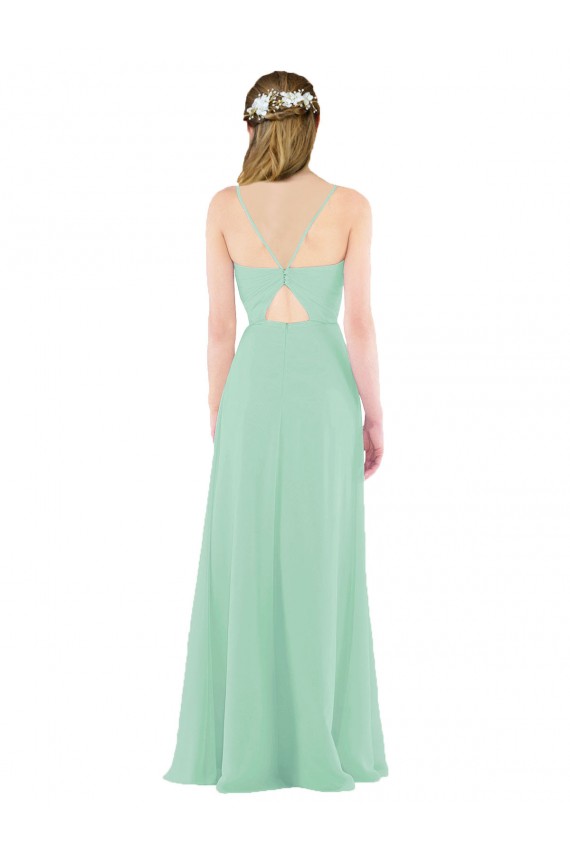 Menta Verde Cubierta Cuello en V Gasa Largo Vestidos de dama de honor