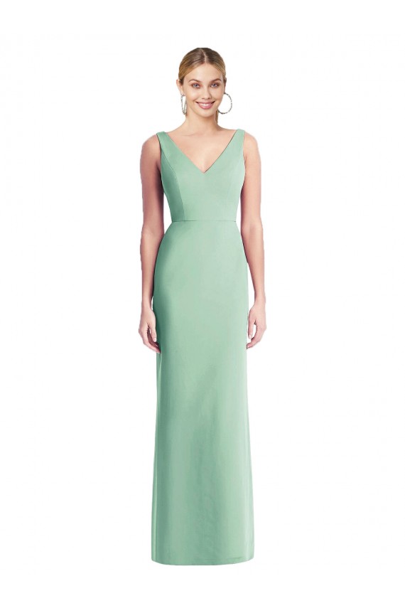 Menta Verde Trompeta Cuello en V Gasa Largo Vestidos de dama de honor