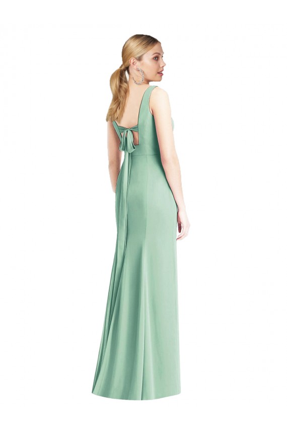 Menta Verde Trompeta Cuello en V Gasa Largo Vestidos de dama de honor