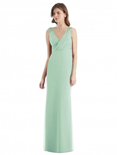 Menta Verde Trompeta Cuello en V Gasa Largo Vestidos de dama de honor