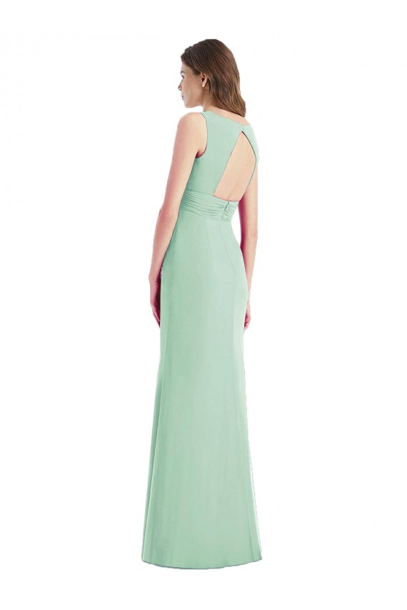 Menta Verde Trompeta Cuello en V Gasa Largo Vestidos de dama de honor