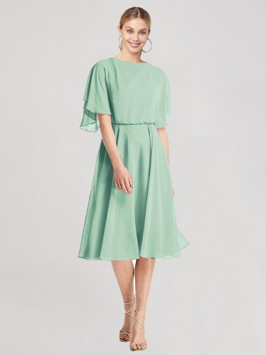 Menta Verde línea A Gasa Corto Vestidos de dama de honor