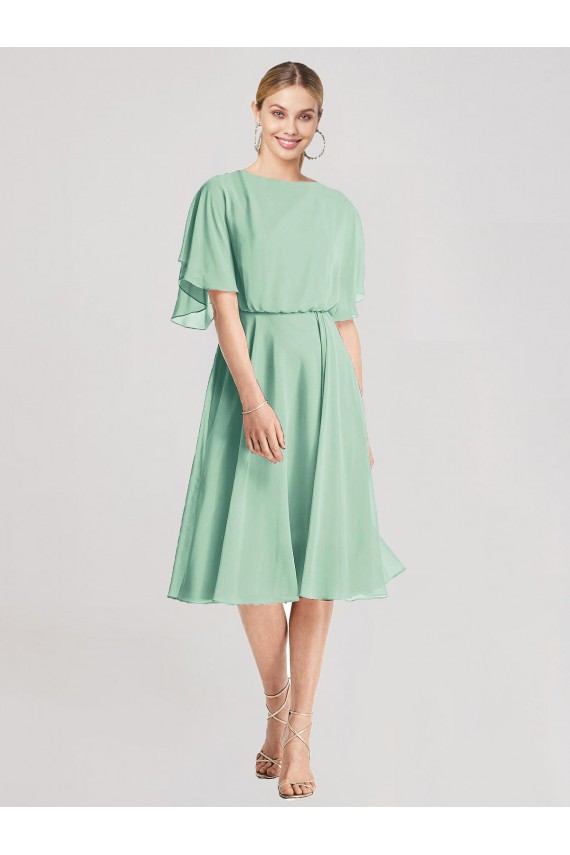 Menta Verde línea A Gasa Corto Vestidos de dama de honor