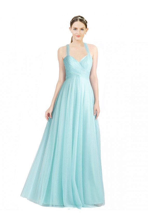 Menta Verde línea A Tirantes espagueti Tul Largo Vestidos de dama de honor