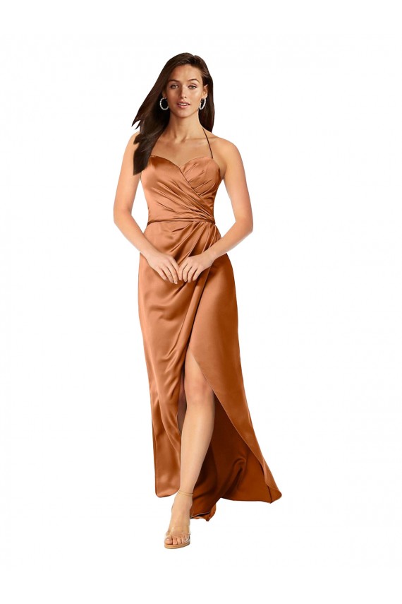 Naranja línea A Tirantes espagueti Satén sedoso Largo Asimétrico Formales Vestidos de dama de honor / Vestidos de fiesta