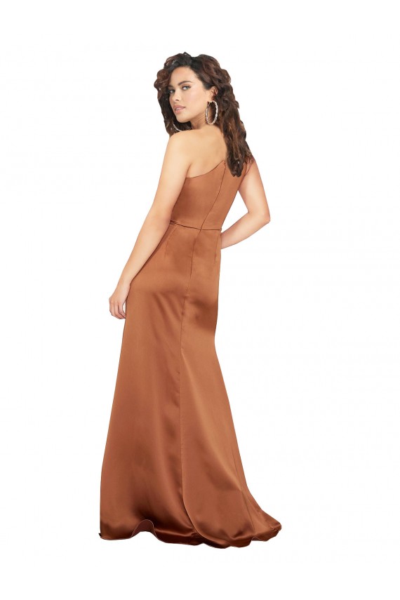 Naranja línea A Un Hombre Satén sedoso Largo Formales Vestidos de dama de honor / Vestidos de fiesta
