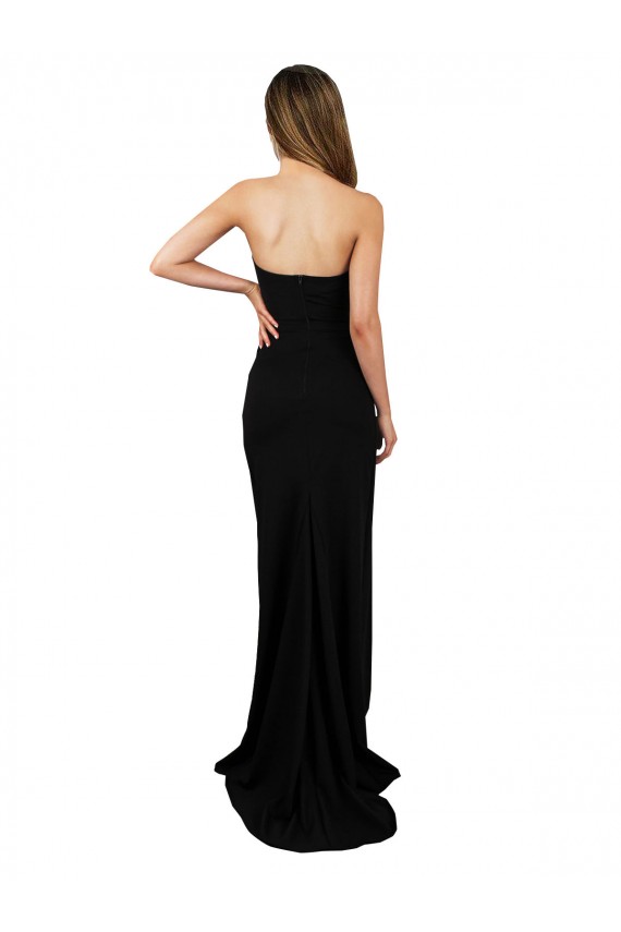 Negro Columna Cuello de Corazón Sin tirantes Cuello Alto Crepé Elástico Largo Formales Vestidos de dama de honor / Vestidos de fiesta