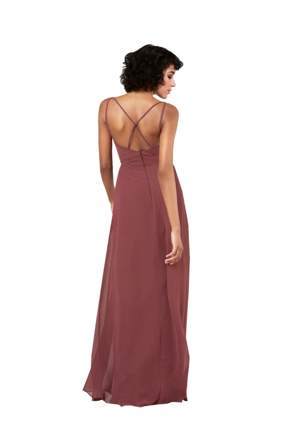 Negro Columna Cuello en V Gasa Largo Formales Vestidos de dama de honor / Vestidos de noche