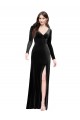 Negro Columna Cuello en V Terciopelo Elástico Largo Formales Vestidos de dama de honor / Vestidos de fiesta