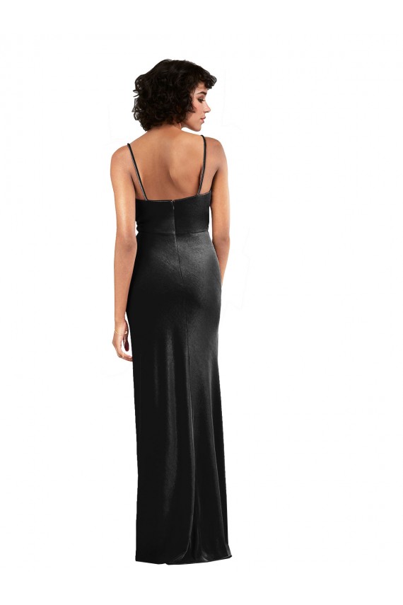 Negro Columna Terciopelo Elástico Largo Formales Vestidos de dama de honor / Vestidos de fiesta