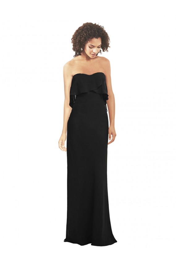 Negro Cubierta Cuello de Corazón Sin tirantes Gasa Largo Vestidos de dama de honor