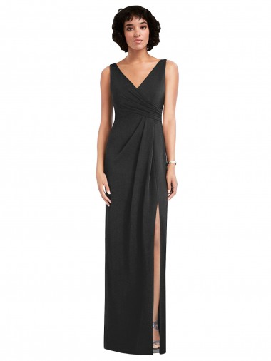 Negro Cubierta Cuello en V Spandex Largo Formales Vestidos de dama de honor / Vestidos de fiesta