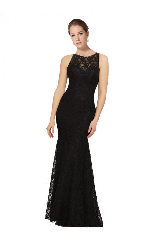 Negro Cubierta Cuello joya Encaje Largo Vestidos de dama de honor