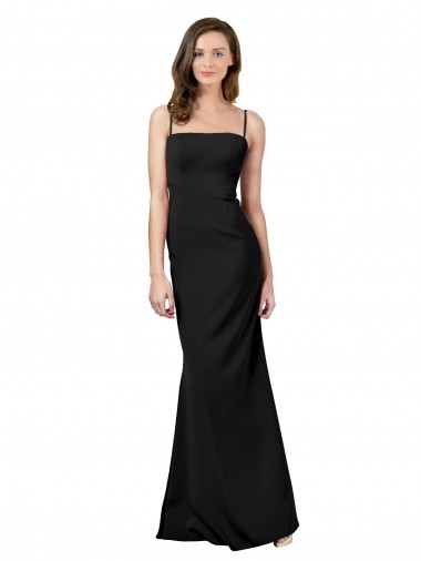 Negro Cubierta Tirantes espagueti Cuadrado Crepé Elástico Largo Formales Vestidos de dama de honor / Vestidos de fiesta
