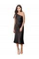 Negro Cubierta Un Hombre Midi Satén elástico Corto Formales Vestidos de dama de honor / Vestidos de fiesta / Vestidos de cóctel