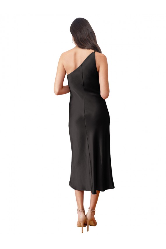 Negro Cubierta Un Hombre Midi Satén elástico Corto Formales Vestidos de dama de honor / Vestidos de fiesta / Vestidos de cóctel