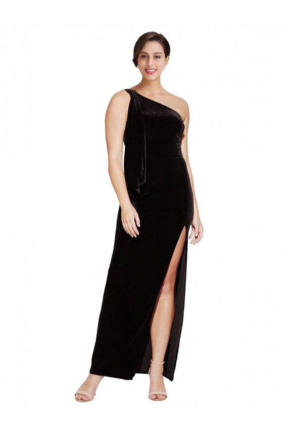Negro Cubierta Un Hombre Terciopelo Elástico Largo Formales Vestidos de dama de honor / Vestidos de fiesta