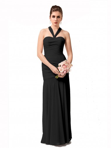 Negro Sirena Halter Gasa Largo Vestidos de dama de honor